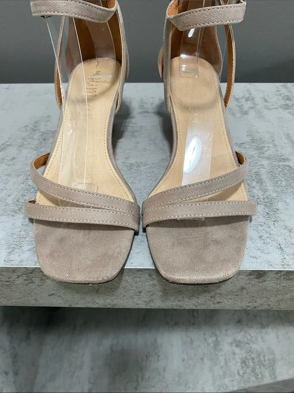 Mi.iM Women's Leather Taupe Wedge Sandals with Ankle Strap Size 6